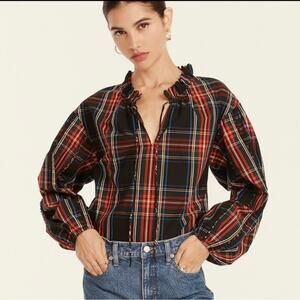 J. Crew Factory Plaid Blouse - Red and Black